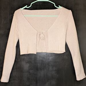 SHEIN Beige Ribbed Knit Tie-Front Crop Top